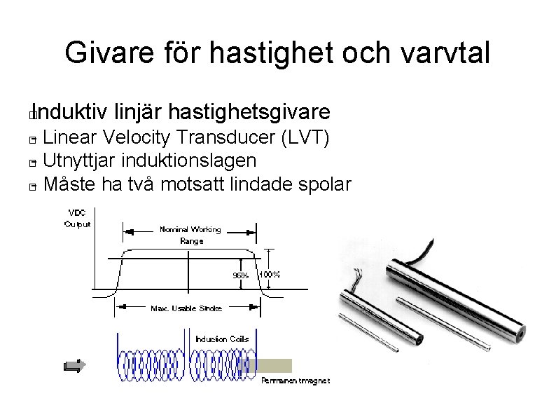 Givare för hastighet och varvtal Induktiv linjär hastighetsgivare � - Linear Velocity Transducer (LVT)