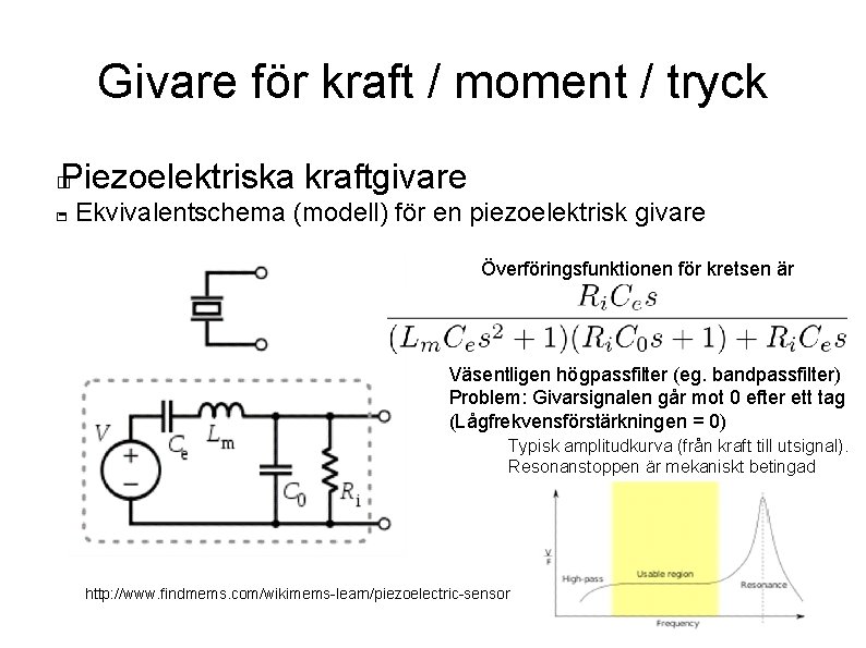 Givare för kraft / moment / tryck Piezoelektriska kraftgivare � - Ekvivalentschema (modell) för