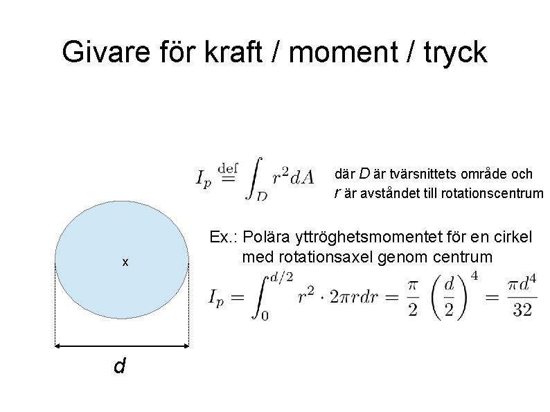 Givare för kraft / moment / tryck där D är tvärsnittets område och r