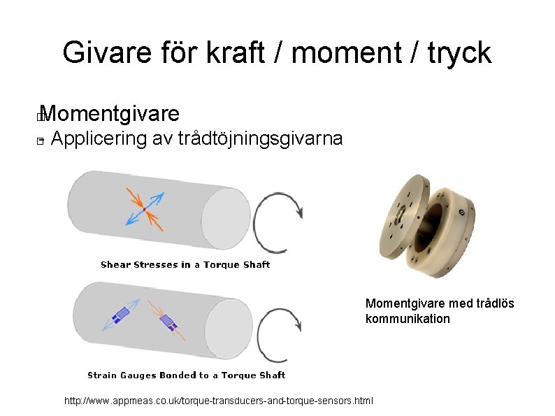 Givare för kraft / moment / tryck Momentgivare � - Applicering av trådtöjningsgivarna �