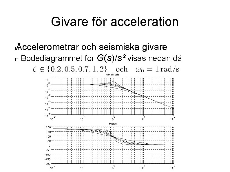 Givare för acceleration Accelerometrar och seismiska givare � - Bodediagrammet för G(s)/s² visas nedan