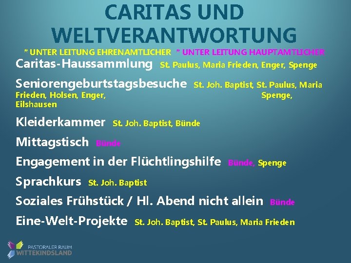 CARITAS UND WELTVERANTWORTUNG * UNTER LEITUNG EHRENAMTLICHER * UNTER LEITUNG HAUPTAMTLICHER Caritas-Haussammlung St. Paulus,