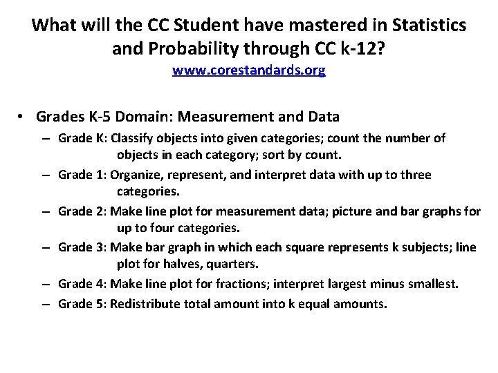 What will the CC Student have mastered in Statistics and Probability through CC k-12?