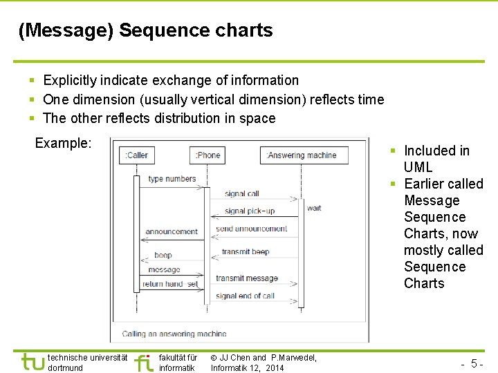 (Message) Sequence charts § Explicitly indicate exchange of information § One dimension (usually vertical