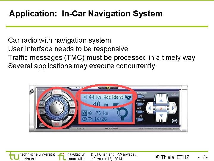 Application: In-Car Navigation System Car radio with navigation system User interface needs to be