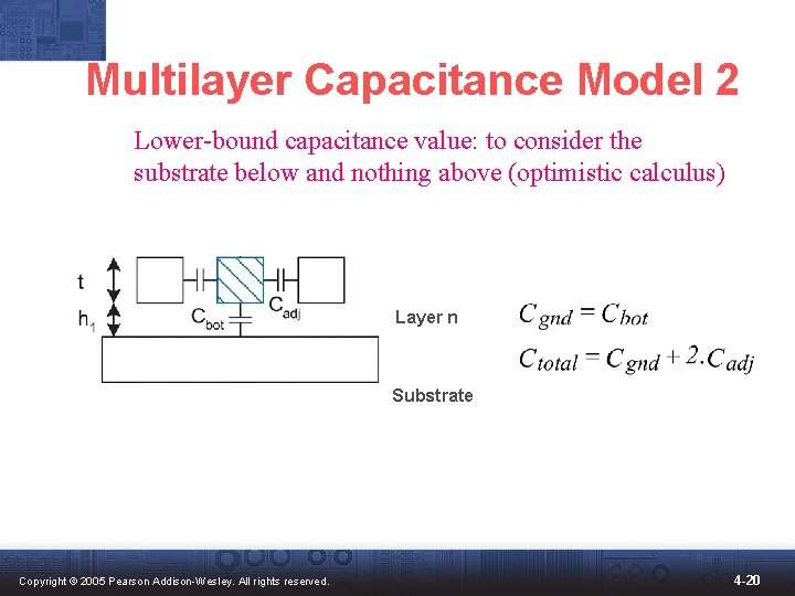 Multilayer Capacitance Model 2 Lower-bound capacitance value: to consider the substrate below and nothing