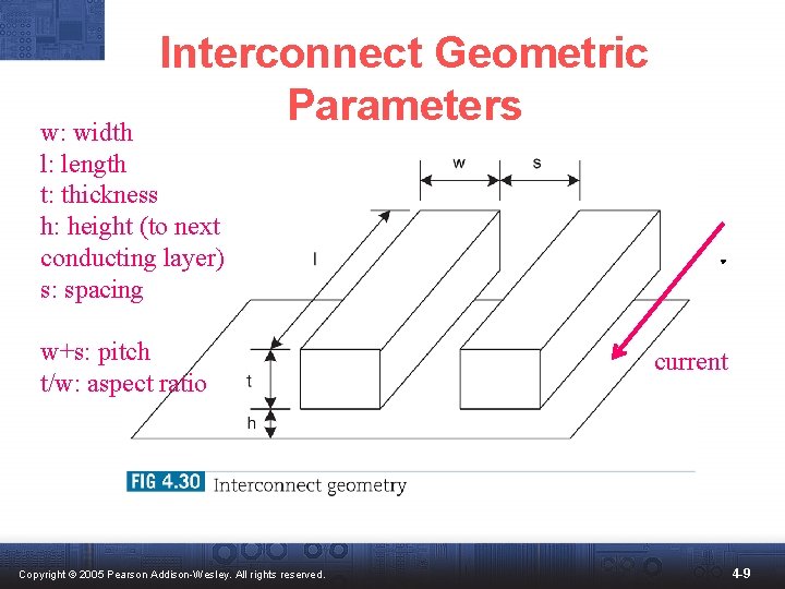 Interconnect Geometric Parameters w: width l: length t: thickness h: height (to next conducting