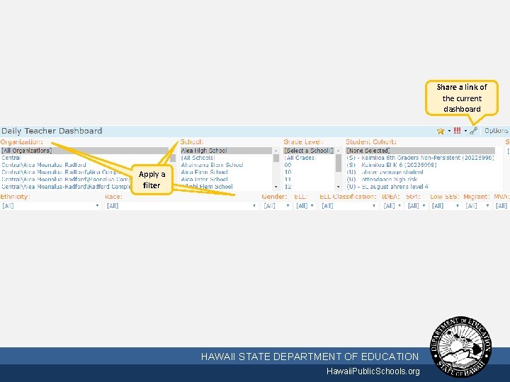 Share a link of the current dashboard Apply a filter 3/2/2021 HAWAII STATE DEPARTMENT