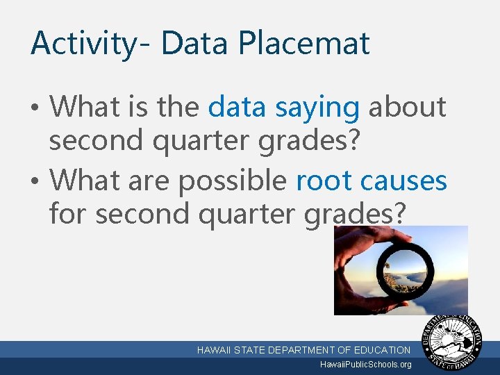 Activity- Data Placemat • What is the data saying about second quarter grades? •