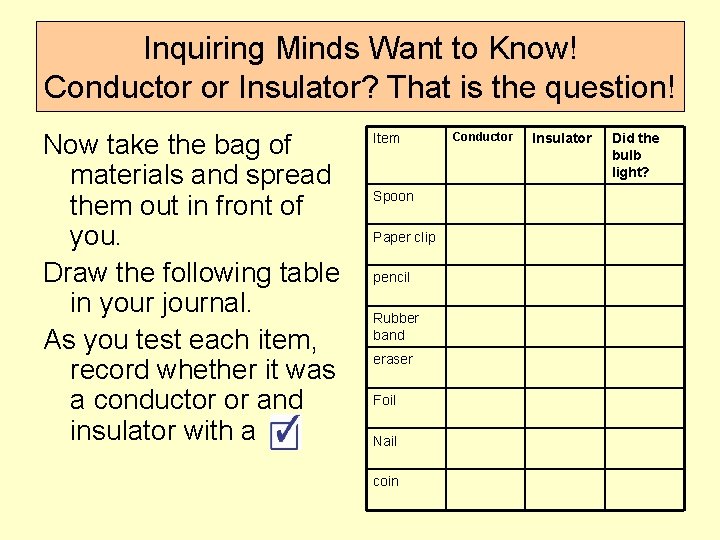 Inquiring Minds Want to Know! Conductor or Insulator? That is the question! Now take