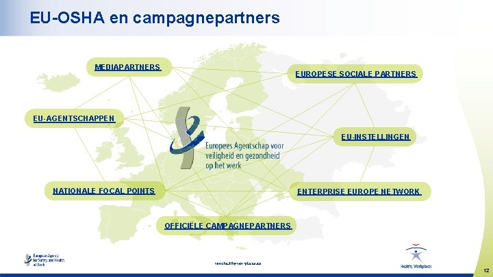 EU-OSHA en campagnepartners MEDIAPARTNERS EUROPESE SOCIALE PARTNERS EU-AGENTSCHAPPEN EU-INSTELLINGEN NATIONALE FOCAL POINTS ENTERPRISE EUROPE