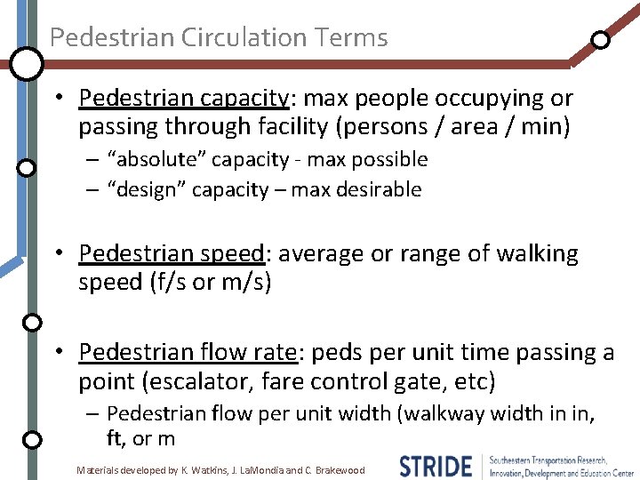 Pedestrian Circulation Terms • Pedestrian capacity: max people occupying or passing through facility (persons