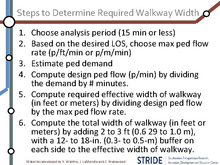 Steps to Determine Required Walkway Width 1. Choose analysis period (15 min or less)