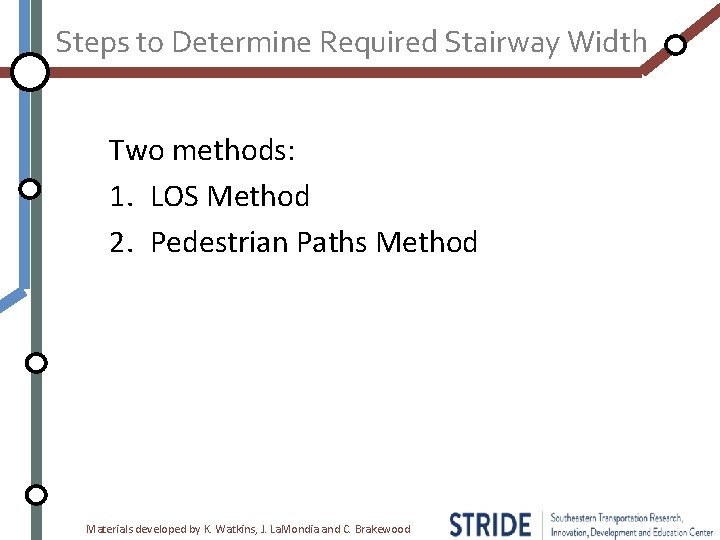 Steps to Determine Required Stairway Width Two methods: 1. LOS Method 2. Pedestrian Paths