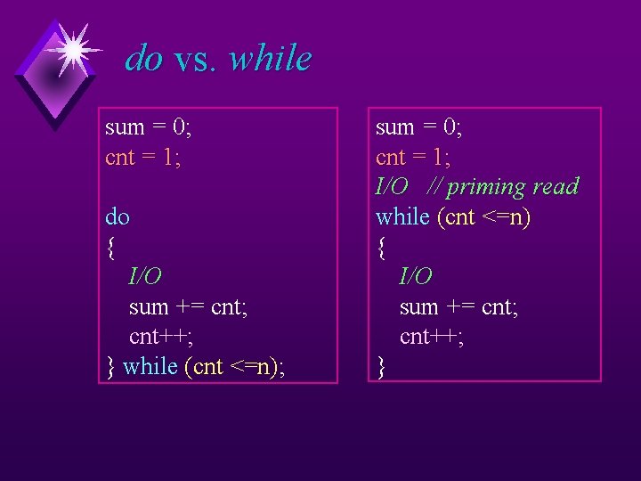 do vs. while sum = 0; cnt = 1; do { I/O sum +=