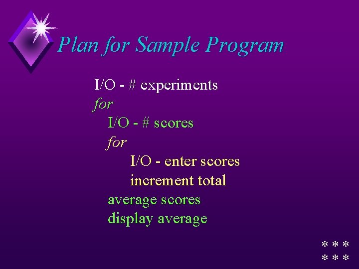 Plan for Sample Program I/O - # experiments for I/O - # scores for