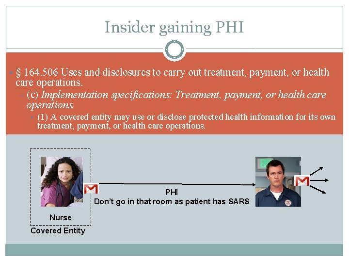 Insider gaining PHI • § 164. 506 Uses and disclosures to carry out treatment,