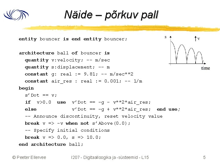 Näide – põrkuv pall entity bouncer is end entity bouncer; architecture ball of bouncer