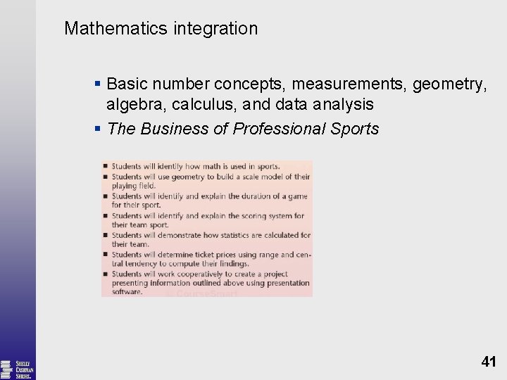 Mathematics integration § Basic number concepts, measurements, geometry, algebra, calculus, and data analysis §