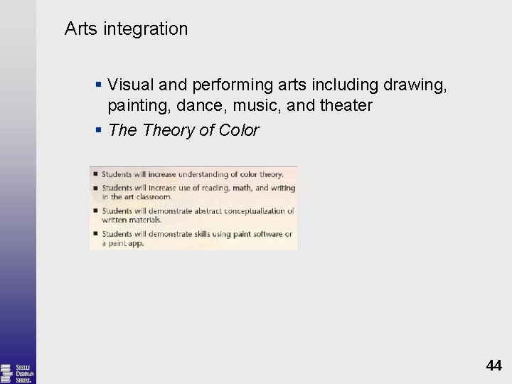 Arts integration § Visual and performing arts including drawing, painting, dance, music, and theater