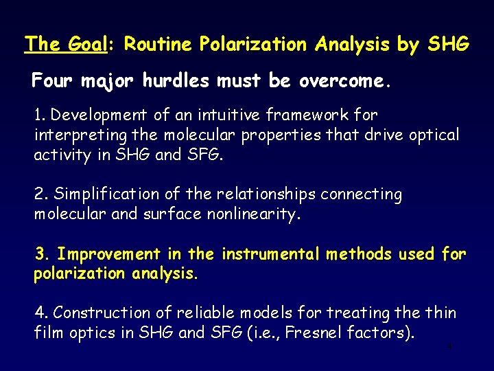 The Goal: Routine Polarization Analysis by SHG Four major hurdles must be overcome. 1.