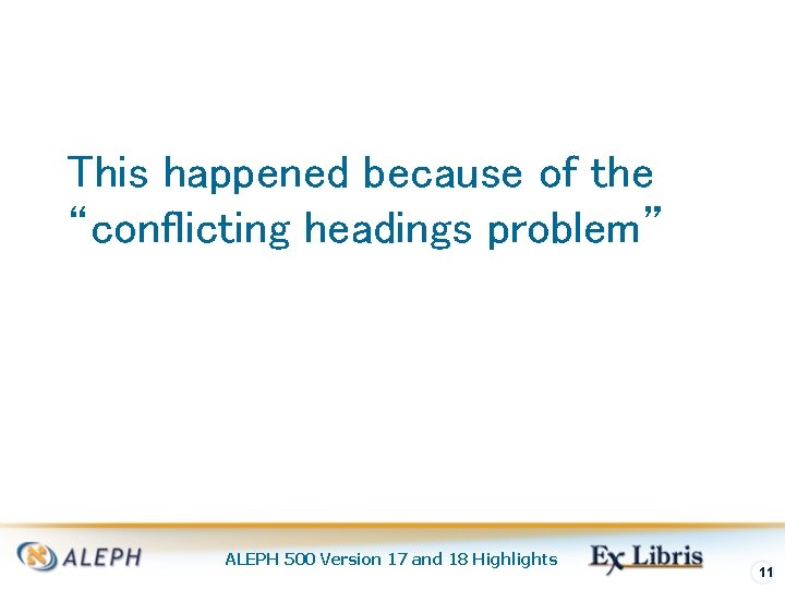 This happened because of the “conflicting headings problem” ALEPH 500 Version 17 and 18