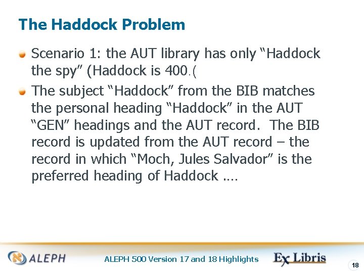 The Haddock Problem Scenario 1: the AUT library has only “Haddock the spy” (Haddock