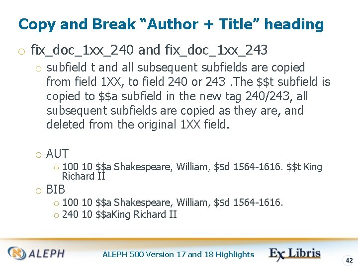 Copy and Break “Author + Title” heading o fix_doc_1 xx_240 and fix_doc_1 xx_243 o