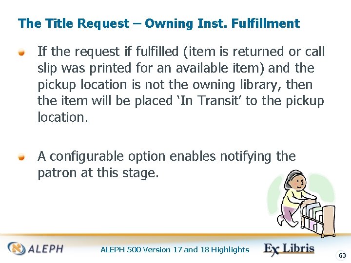 The Title Request – Owning Inst. Fulfillment If the request if fulfilled (item is