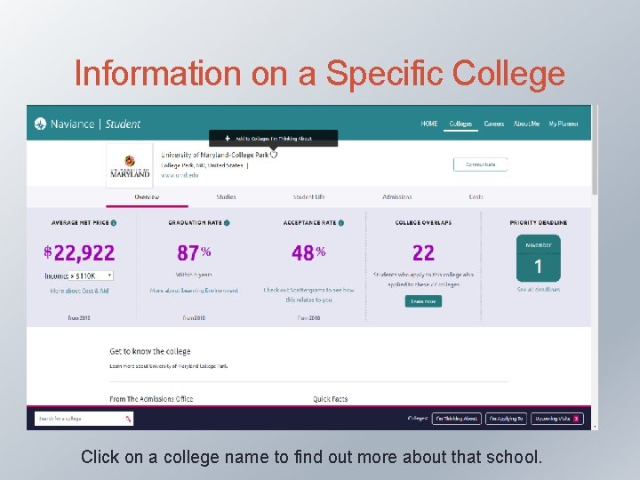 Information on a Specific College Click on a college name to find out more