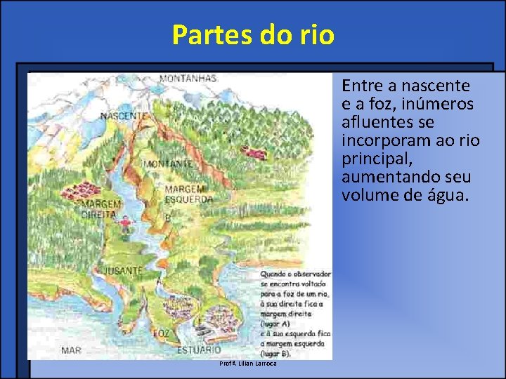 Partes do rio Entre a nascente e a foz, inúmeros afluentes se incorporam ao