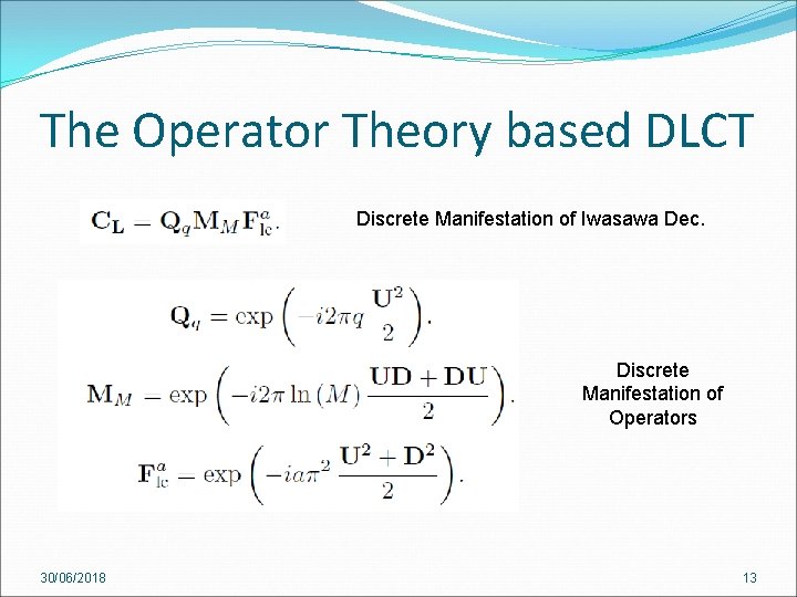 The Operator Theory based DLCT Discrete Manifestation of Iwasawa Dec. Discrete Manifestation of Operators The Operator Theory based DLCT Discrete Manifestation of Iwasawa Dec. Discrete Manifestation of Operators