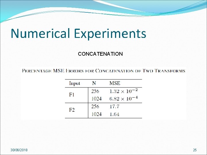 Numerical Experiments CONCATENATION 30/06/2018 25 Numerical Experiments CONCATENATION 30/06/2018 25