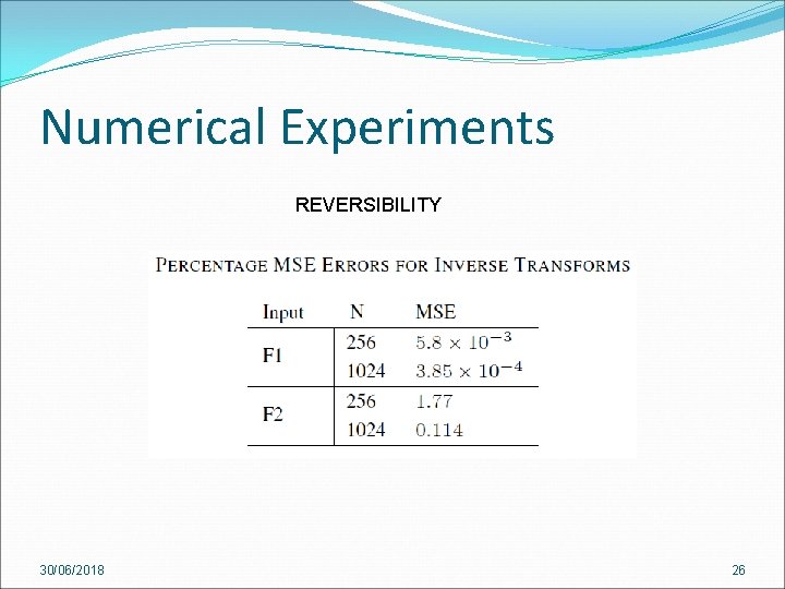 Numerical Experiments REVERSIBILITY 30/06/2018 26 Numerical Experiments REVERSIBILITY 30/06/2018 26