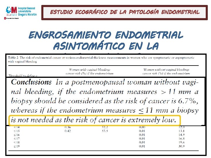 ESTUDIO ECOGRÁFICO DE LA PATOLOGÍA ENDOMETRIAL ENGROSAMIENTO ENDOMETRIAL ASINTOMÁTICO EN LA POSTMENOPAUSIA 