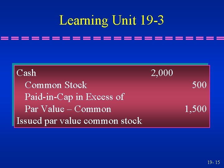 Learning Unit 19 -3 Cash 2, 000 Common Stock Paid-in-Cap in Excess of Par