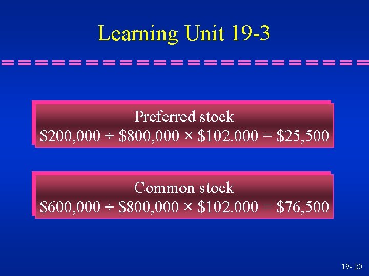 Learning Unit 19 -3 Preferred stock $200, 000 ÷ $800, 000 × $102. 000