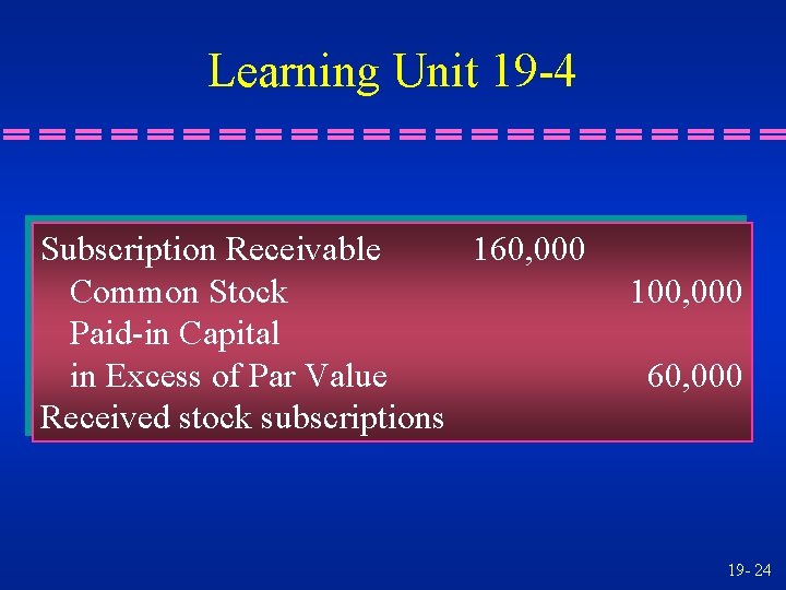 Learning Unit 19 -4 Subscription Receivable 160, 000 Common Stock Paid-in Capital in Excess