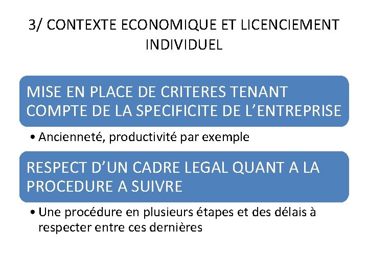 3/ CONTEXTE ECONOMIQUE ET LICENCIEMENT INDIVIDUEL MISE EN PLACE DE CRITERES TENANT COMPTE DE