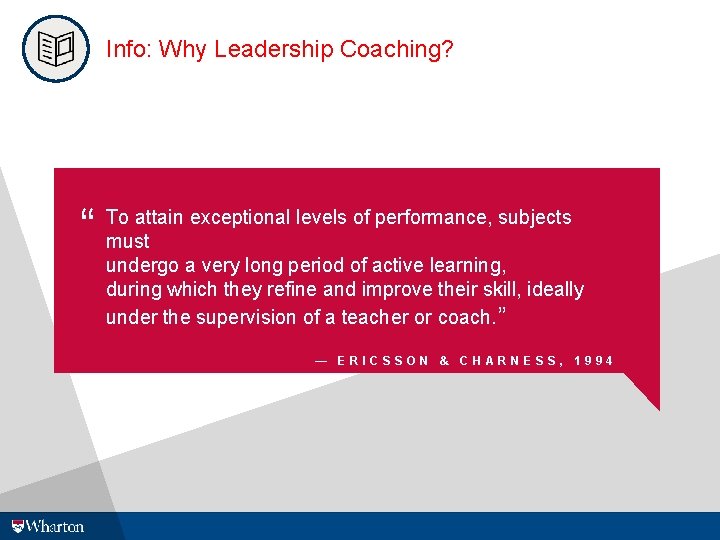 Info: Why Leadership Coaching? “ To attain exceptional levels of performance, subjects When you
