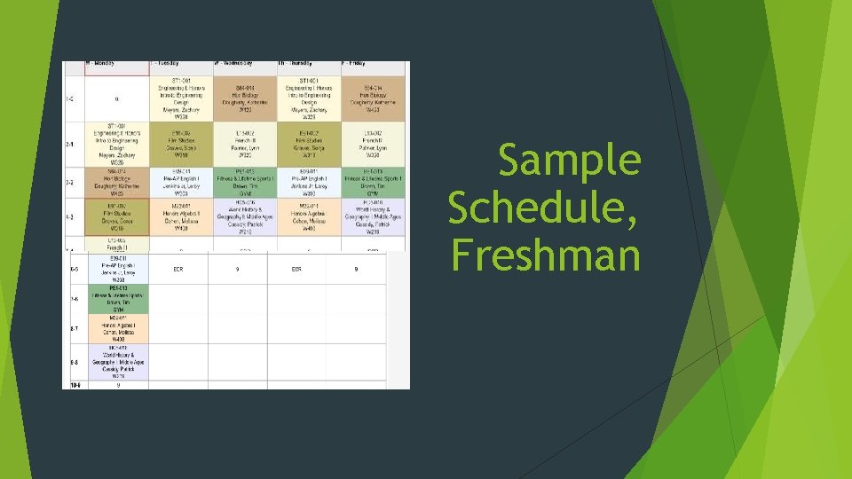 Sample Schedule, Freshman 