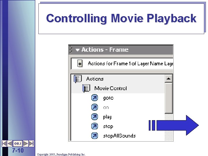 Controlling Movie Playback OBJ 7 -10 Copyright 2003, Paradigm Publishing Inc. 
