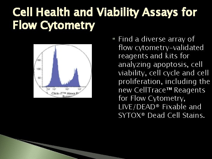 Cell Health and Viability Assays for Flow Cytometry Find a diverse array of flow