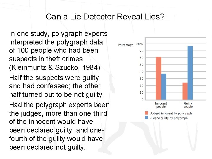 Can a Lie Detector Reveal Lies? In one study, polygraph experts interpreted the polygraph