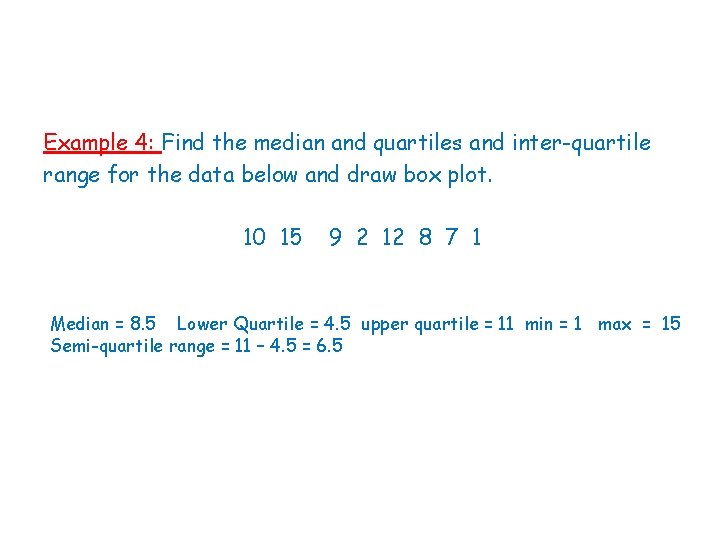 Example 4: Find the median and quartiles and inter-quartile range for the data below