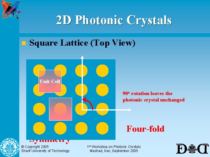 2 D Photonic Crystals n Square Lattice (Top View) Unit Cell 90 o rotation