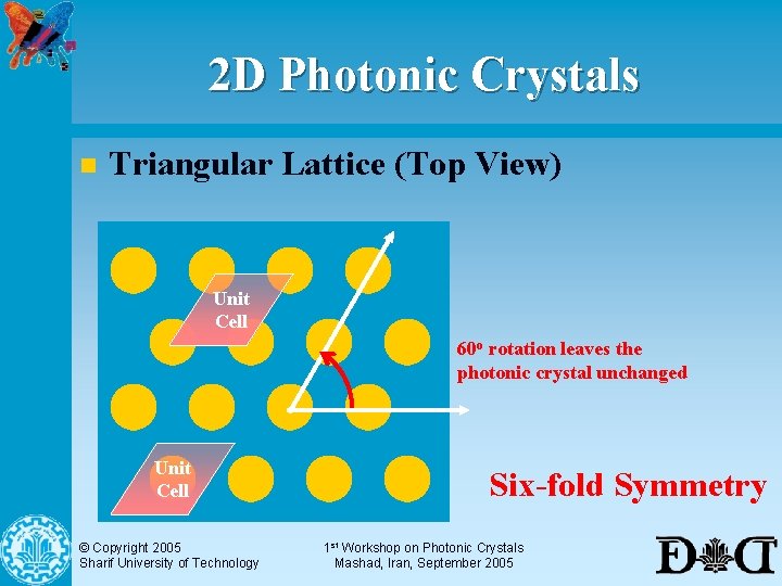 2 D Photonic Crystals n Triangular Lattice (Top View) Unit Cell 60 o rotation