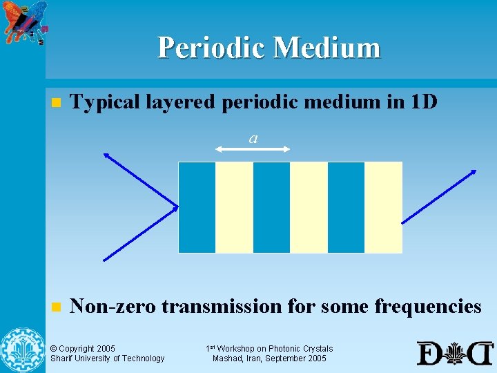 Periodic Medium n Typical layered periodic medium in 1 D a n Non-zero transmission