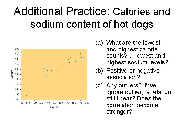 Additional Practice: Calories and sodium content of hot dogs (a) What are the lowest