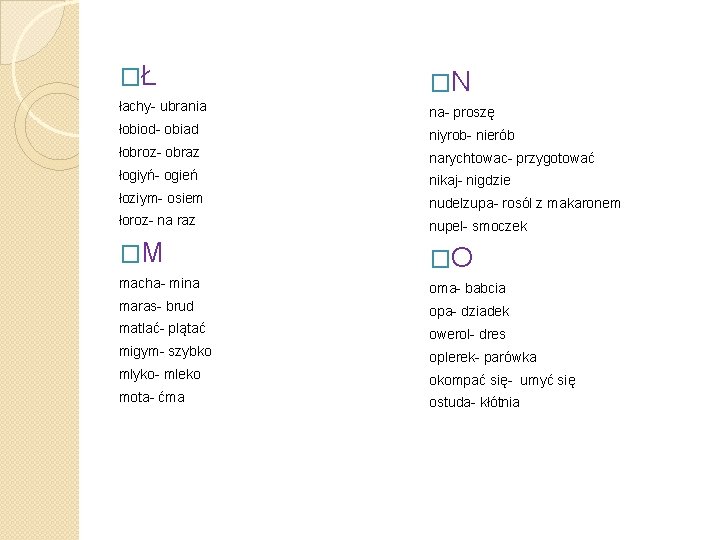 �Ł �N łachy- ubrania na- proszę łobiod- obiad niyrob- nierób łobroz- obraz narychtowac- przygotować